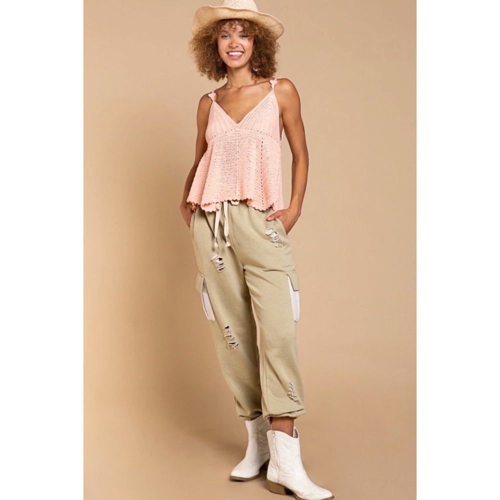 POL Blush Pink V Neck Sleeveless Cropped Knit Babydoll Top - Picture 10 of 11